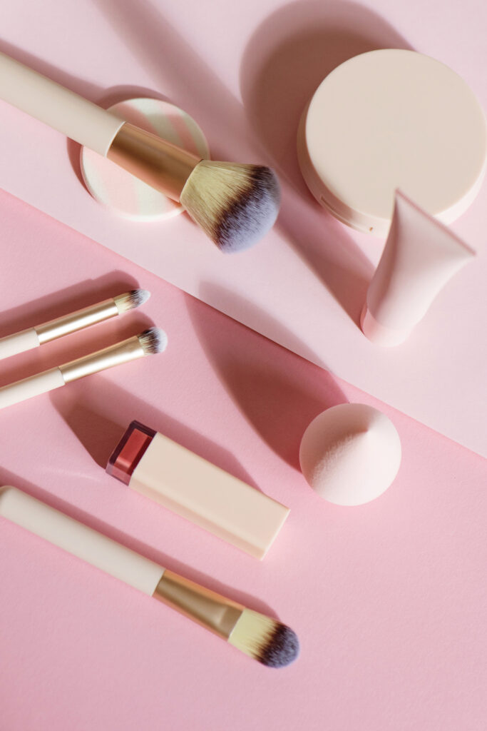 flat lay with makeup bottles