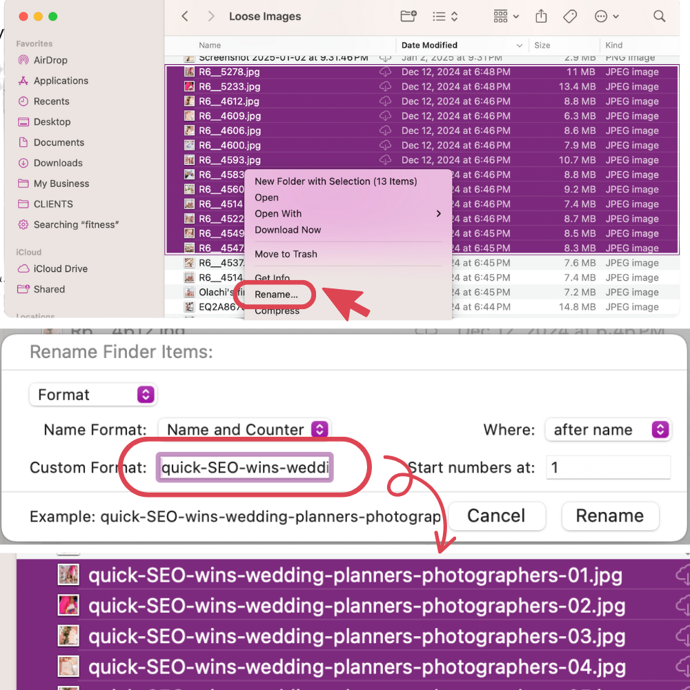 how to rename image files in finder in bulk